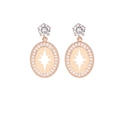 Detalle de pendientes ovalados en oro rosa con estrella de ocho puntas y circonitas cúbicas - Oro Rosa Estrella Ovalada (E1155)