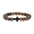 Natural tiger eye stone beaded bracelet with matte black cross charm for men and women - Tiger Eye Cross Style