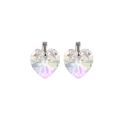 Detalle de pendientes de corazón de cristal con revestimiento AB y lazos de circón - Cristal de Corazón Plateado (E1156)