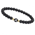 Minimalistische 6mm zwarte natuursteen armband met gouden accent en de letter A - Letter S (B2432)