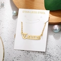 Golden Taurus zodiac pendant on a stainless steel chain with decorative pearls - Taurus-Gold