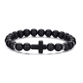 Elastic beaded bracelet with matte black stones and horizontal cross pendant for men and women - Matte Black Cross Style