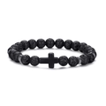 Macro detail of natural lava stone beads with matte black cross on elastic bracelet - Lava Cross With Spacer Style