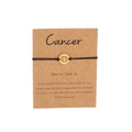 Handmade Cancer zodiac bracelet with gold charm on a black adjustable rope band - Gold Cancer (B0830)