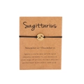Handmade adjustable black cord bracelet with golden Sagittarius zodiac pendant and card - Gold Sagittarius (B0821)