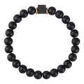 Matte black agate beads bracelet with square volcanic stone and gold ring accents - Matte Black + Lava Stone (B3407)