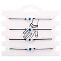 Dettaglio di quattro braccialetti intrecciati neri con perline di vetro blu malocchio - Set Cordino Intrecciato Nero