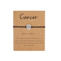 Adjustable Cancer zodiac bracelet with silver charm and card on black braided cord - Silver Cancer (B0772)