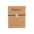 Handmade woven Gemini zodiac sign bracelet with silver charm on adjustable black string - Silver Gemini (B0773)