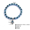 Detailed view of Evil Eye beaded bracelet with Hamsa Hand pendant showing 8mm bead size - Evil Eye Style (D0003) / 8mm / Blue