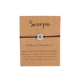 Handmade black woven Scorpio zodiac sign bracelet with silver metal charm on display card - Silver Scorpio (B0787)