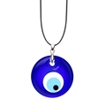 Classic blue glass Evil Eye pendant with black braided rope necklace on white background - 3.5cm Style