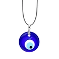 Blue Evil Eye pendant necklace featuring a classic round design on a black cord - 3cm Style