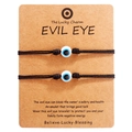 Paar verstellbare schwarze Evil Eye Armbänder auf Kraftkarton für Glück und Schutz - Blaue Perle Schwarze Kordel Set (B2939)