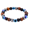 Détail du bracelet en perles avec pierres œil de tigre, obsidienne et œil grec - Style Oeil de Tigre Jaune Élastique (B3110)