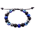 Bracelet élastique en perles d'œil de tigre bleu, obsidienne et œil protecteur - Grosses Perles Style Oeil de Tigre Bleu Tissé (B3115)