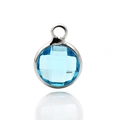 Sky blue birthstone crystal pendant with silver metal bezel and faceted round glass - Silver-Sky Blue (March)