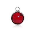 Faceted ruby red round birthstone pendant with silver metal bezel and bail for DIY jewelry - Silver-Red (January)