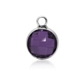 Polished purple February birthstone crystal pendant with silver metal bezel frame - Silver-Purple (February)