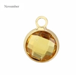 November birthstone charm featuring faceted yellow crystal in a golden round frame - Gold-Yellow (November)