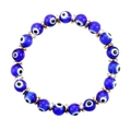 Braccialetto con occhio di Allah e perline in vetro blu scuro con distanziali dorati - Tono Oro - Occhio in Vetro a Lume Blu (B2776)