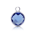Deep blue faceted crystal birthstone pendant with silver metal bezel and bail - Silver-Dark Blue (December)