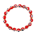 Handmade red evil eye beaded bracelet with gold spacers on white background - Gold Tone - Red Lampwork Eye (B2778)