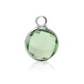 Light green birthstone crystal pendant with silver plated metal edge and top loop - Silver-Light Green (August)