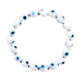 White evil eye beaded bracelet with silver spacers and blue pupil pattern details - Silver Tone - White Lampwork Eye (B2779)