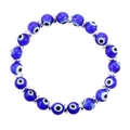Deep blue beaded Evil Eye bracelet with silver spacers on a clean white background - Silver Tone - Blue Lampwork Eye (B2781)