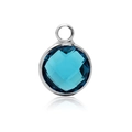 Deep blue crystal birthstone pendant with silver metal bezel and faceted round glass - Silver-Blue (September)