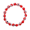 Red evil eye beaded bracelet with silver spacers on a clean white background - Silver Tone - Red Lampwork Eye (B2783)
