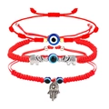 4-delige set rode geweven armbanden met boze oog, zilveren olifant en hamsa hand - Olifant Hamsa Hand Set (J2025) / 3-delige set / Rood
