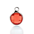 Round red birthstone crystal charm pendant with silver metal frame for DIY jewelry - Silver-Red (July)