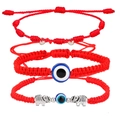 Set van 3 rode Evil Eye koordarmbanden met zilveren olifant en kralenaccenten - Olifant Boze Oog Set (J2027) / 3-delige set / Rood