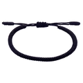 Close-up of black handmade Tibetan knot rope bracelet with adjustable sliding cord - Tibetan Minimalist Black Rope Style (B3135)