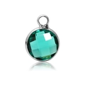Polished emerald green faceted crystal birthday stone pendant with silver metal ring - Silver-Emerald Green (May)