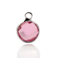 Pink faceted birthstone crystal pendant with silver bezel and top loop for DIY jewelry - Silver-Pink (October)