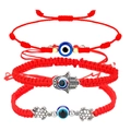 Drieluik rode armbandenset met Boze Oog, Hand van Fatima en kleine schildpadden - Hamsa Schildpad Boze Oog Set (J2028) / 3-delige set / Rood