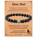 8mm lava stone and labradorite bracelet set on a Dear Dad gift message card - Moonstone + Lava Stone (B3274)