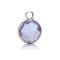 Silver-rimmed round crystal pendant in lavender purple birthstone style on white base - Silver-Purple (June)