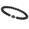 Gepolijste zwarte kralenarmband met letter L-kraal en zilverkleurige spacers - Letter L (B2425)