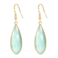 Elegant gold-trimmed long teardrop earrings with faceted mint green gemstones - Faceted Teardrop Earring (E1974) / Light Green (E1974)