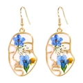 Irregular face drop earrings with real blue and yellow dried flowers in resin - Abstract Side Face Blue Floral (E1967)