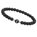 Pulsera de cuentas negras pulidas con letra I y separadores plateados para parejas - Letra J (B2423)