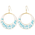Golden crescent moon earrings with blue dried flowers in transparent resin - Dried Flower Moon Earring (E1970) / Blue Dried Flower Clear Loop (E1970)