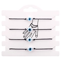 Set of 4 black woven Evil Eye bracelets with blue beads and silver spacers on display card - Without Tail Beads / Black Woven Style (B2799)