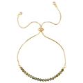 3mm natural green stone beaded bracelet with gold box chain and adjustable slider - Olive Green Faceted Bead Style (B3306) / Olive Green