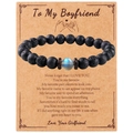 Bracelet pour homme en pierre de lave 8mm avec pierre de lune sur carte cadeau élégante - Style Petit Ami (B3279)