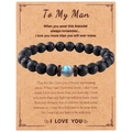 Bracelet en pierre de lave 8mm avec pierre de lune sur carte cadeau 'To My Man' pour homme - Style Pour Mon Homme (B3276)